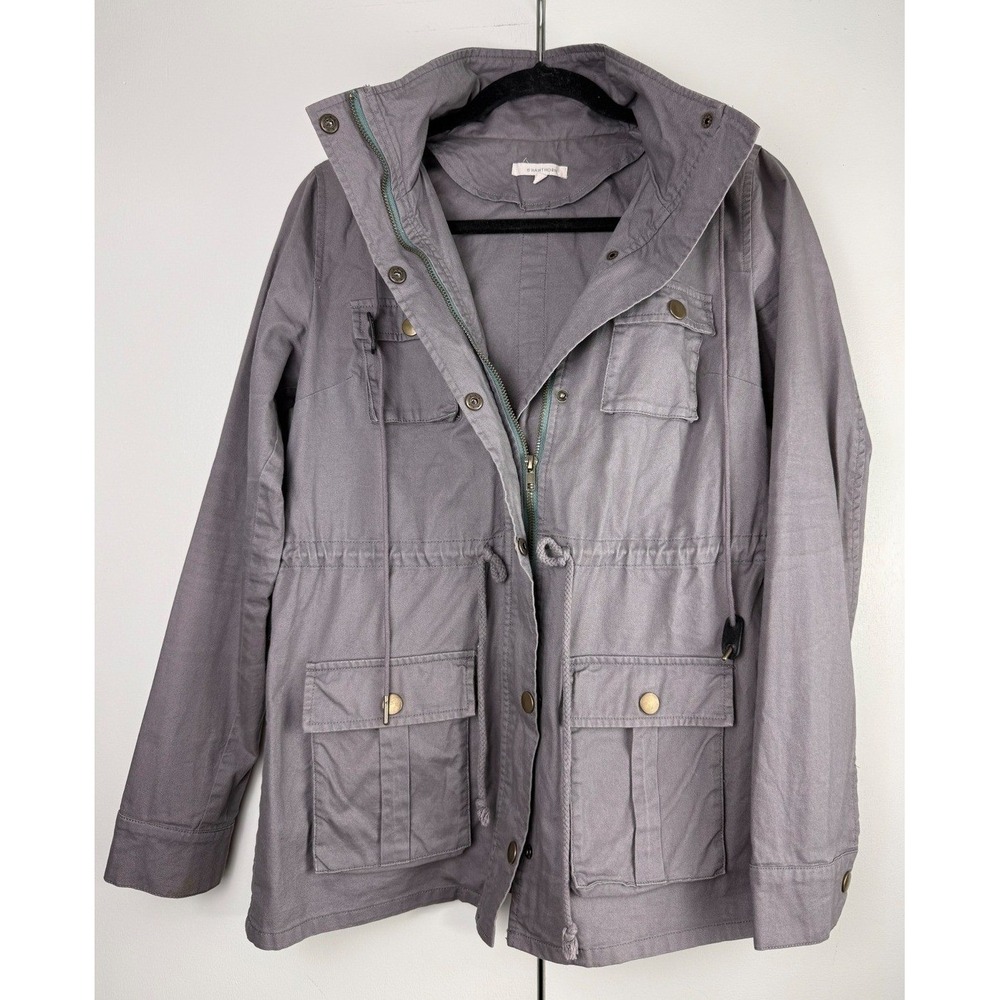 41 Hawthorn Utility Jacket Anorak Drawstring Hooded Gray Cotton Size Med